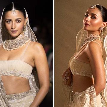 Alia Bhatt Wears Custom Manish Malhotra Saree and 310-Carat Pearl Choker for Mijwan Show