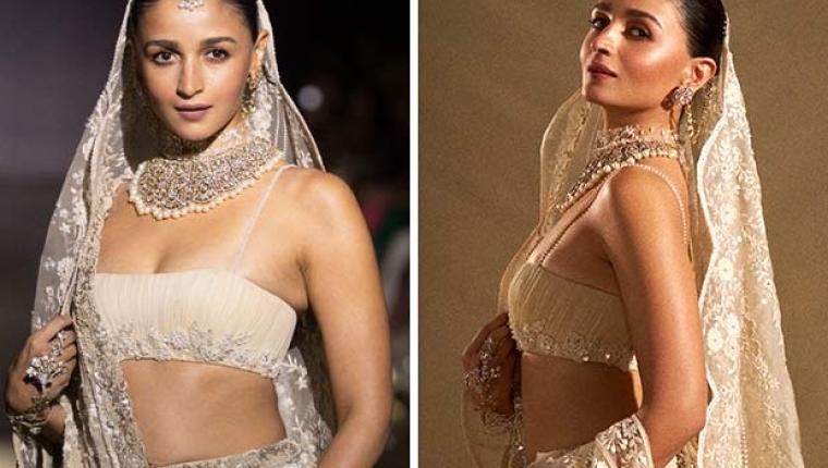 Alia Bhatt Wears Custom Manish Malhotra Saree and 310-Carat Pearl Choker for Mijwan Show