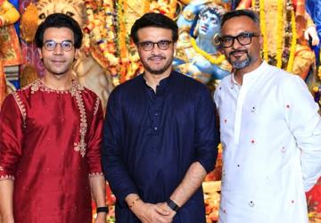 Rajkummar Rao and Ankur Garg Celebrate Mahashtami with Sourav Ganguly in Kolkata