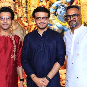 Rajkummar Rao and Ankur Garg Celebrate Mahashtami with Sourav Ganguly in Kolkata
