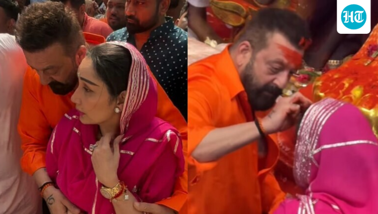 Sanjay Dutt Applies Sindoor on Wife Maanayata's Forehead at Lalbaugcha Raja