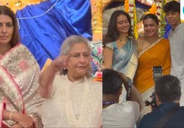 Jaya Bachchan and Shweta Bachchan Join Kajol, Nysa, and Yug for Durga Puja Celebrations