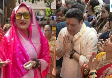 Govinda Visits Lalbaugcha Raja with Komal Rani Swarnkar While Wife Sunita Ahuja Attends Separately