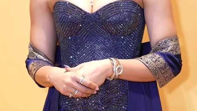 Rashmika Mandanna Wears Swarovski Crystal Corset and Traditional-Inspired Drape for Diwali