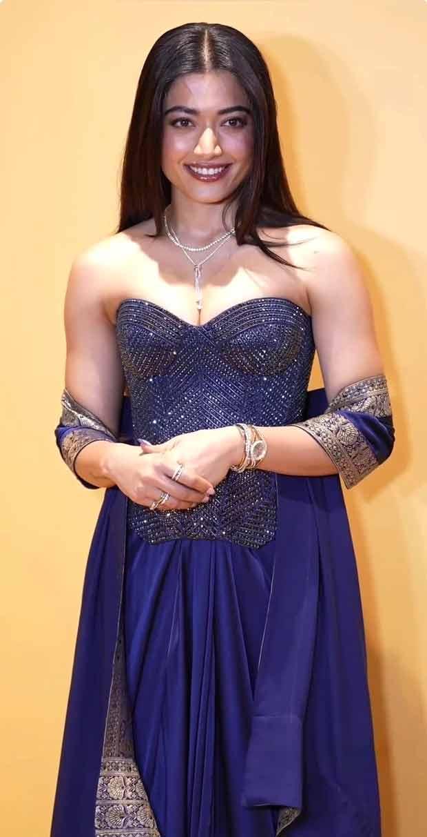 Rashmika Mandanna Wears Swarovski Crystal Corset and Traditional-Inspired Drape for Diwali