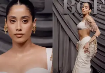 Janhvi Kapoor Wears Sculpted Saree and Bejeweled Blouse at BoF 500 in Paris