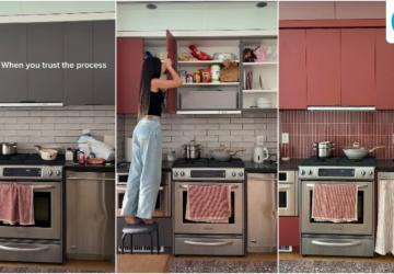 NYC Content Creator Gives 600-Square-Foot Rental Kitchen a Burgundy Makeover