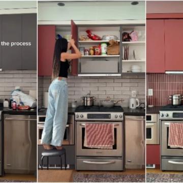 NYC Content Creator Gives 600-Square-Foot Rental Kitchen a Burgundy Makeover